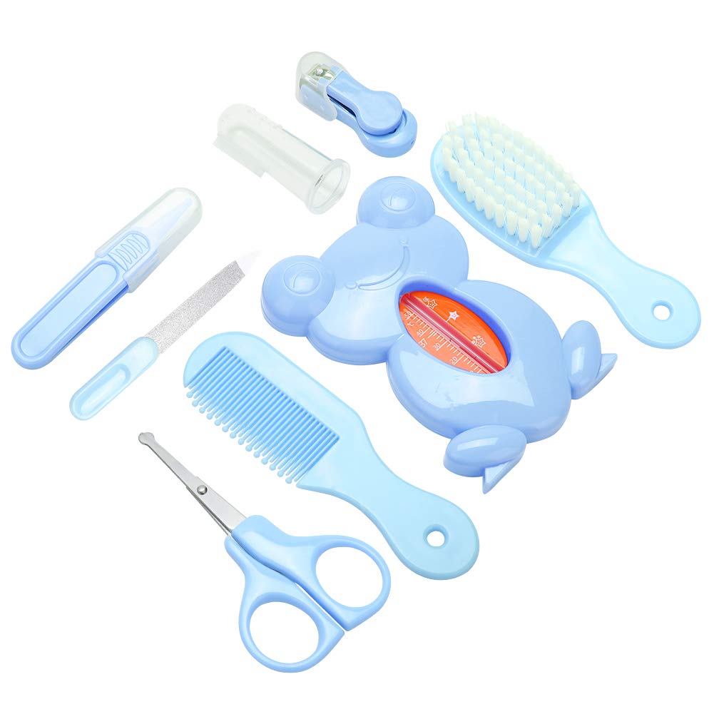 8Pcs Baby Health Care Tools Infant Safety Nail Clipper Hair Brush Comb Manicure Newborn Grooming Kit Blue Pink(Blue)