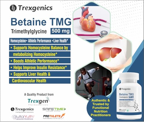 Image of Trexgenics BETAINE - TMG (Trimethyglycine) 500 MG Homocysteine Balance, Liver Care, Athletic Performance Support (60 Veg Capsules) (Pack of 1)