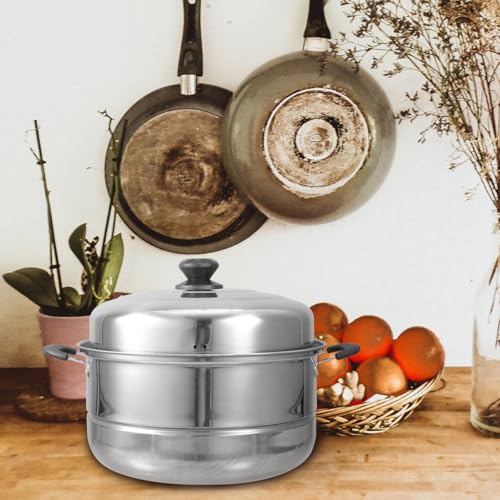 TOPBATHY 12 Inch Stainless Steel Steamer Pot Double-Layered Stockpot with Lid for Steaming Vegetables Dumplings Fish Compatible with Gas Induction Electric Stoves - Image 6