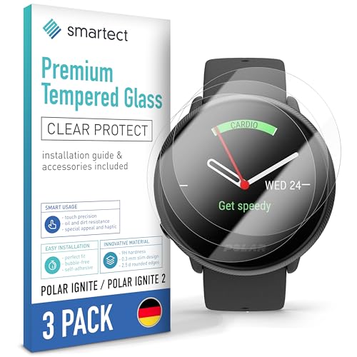 smartect Cristal Templado [3 Piezas, Clear] para Polar Ignite/Polar Ignite 2, Protector de Pantalla HD Antiarañazos, Sin Burbujas, Dureza 9H, 0.3mm Ultra Transparente, Ultra Resistente