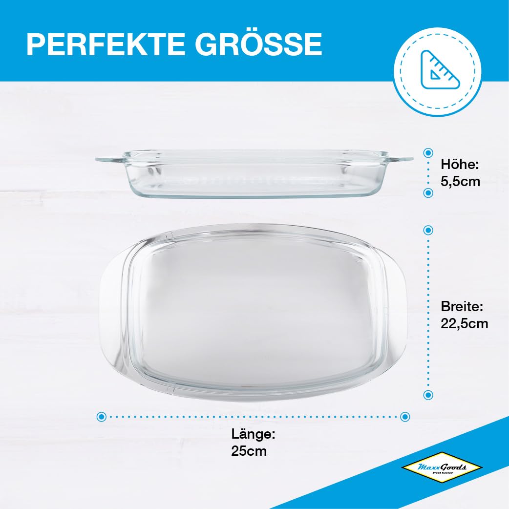 Jenauer couvercle en verre pour plat à gratin 32 × 20,5 cm – avec poignées, compatible four jusqu’à 260 °C, lave-vaisselle – pour tous plats à rôtir
