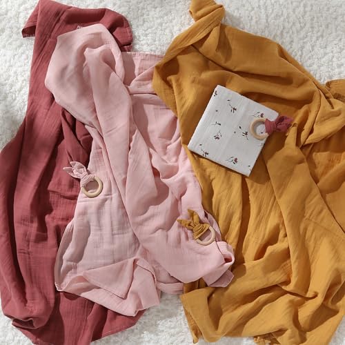 Image of POMISO Muslin Swaddle Blankets for Boys & Girls, Newborn Receiving Blankets, 4 Pack Soft Breathable Baby Swaddles, Large 47x47 Inches, Red Berries & Earthy Colors