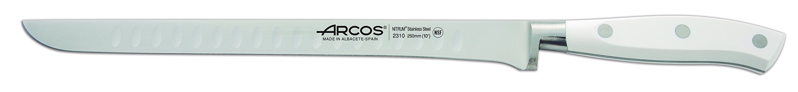 Arcos Serie Riviera Blanc - Juego de Cuchillos de 5 piezas en Caja de Regalo (4 Cuchillos + 1 Tijeras) - Hoja de Acero Inoxidable Forjado NITRUM - Mango de Polioximetileno (POM) - Bloque de madera de color negro lacado