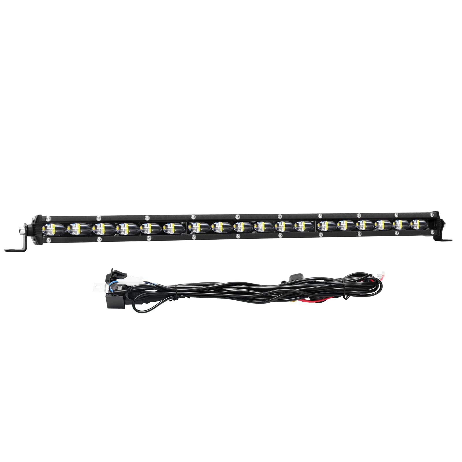 20 Inch Single Row LED Light Bar, CAMIY 90W Super Slim LED Light Bar with Wiring Harness Off Road Work Lights LED Driving Light Bar 6D Reflectors for Truck ATV UTV Ford Car Cabin Boat SXS 4Wheel
