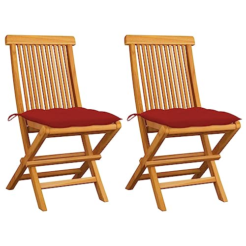 WHOPBXGAD Chaises de et Coussins Rouge Lot de 2 Bois Teck Massif, Fauteuil Exterieur Salon chaises...