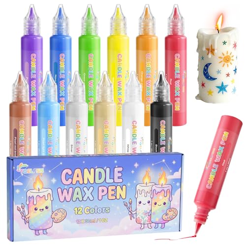 Candle Wax Pen 12 Vibrant Colors Candle Wax Pen Set Non-Toxic Easy to Use Beginner-Friendly for Festival Birthday Decorating Blessing Writing & More DIY Crafts(30ml/1oz*12) (12)