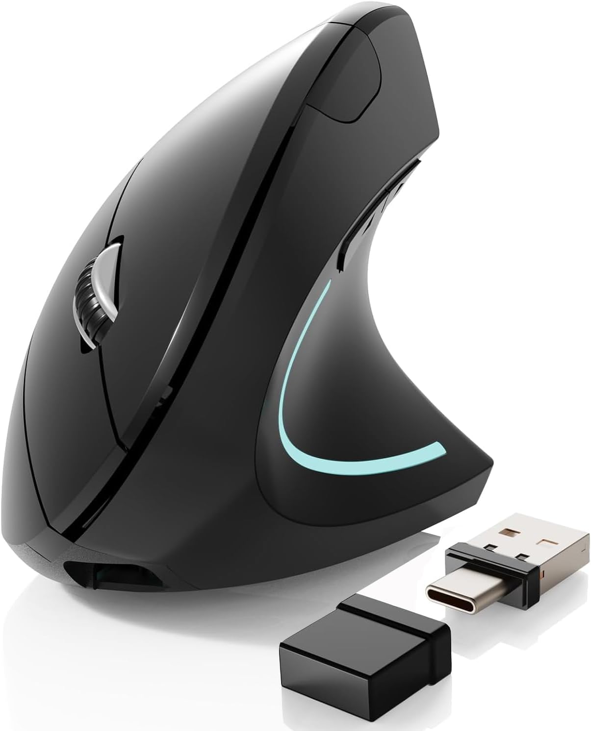 Bluetooth Mouse,Type-c and USB 2.4G Wireless Vertical Mouse Rechargeable Ergonomic Mouse, 800/1200 /1600 DPI, 5 Buttons for Laptop, Desktop, PC, MacBook,Mac Computer (Black)