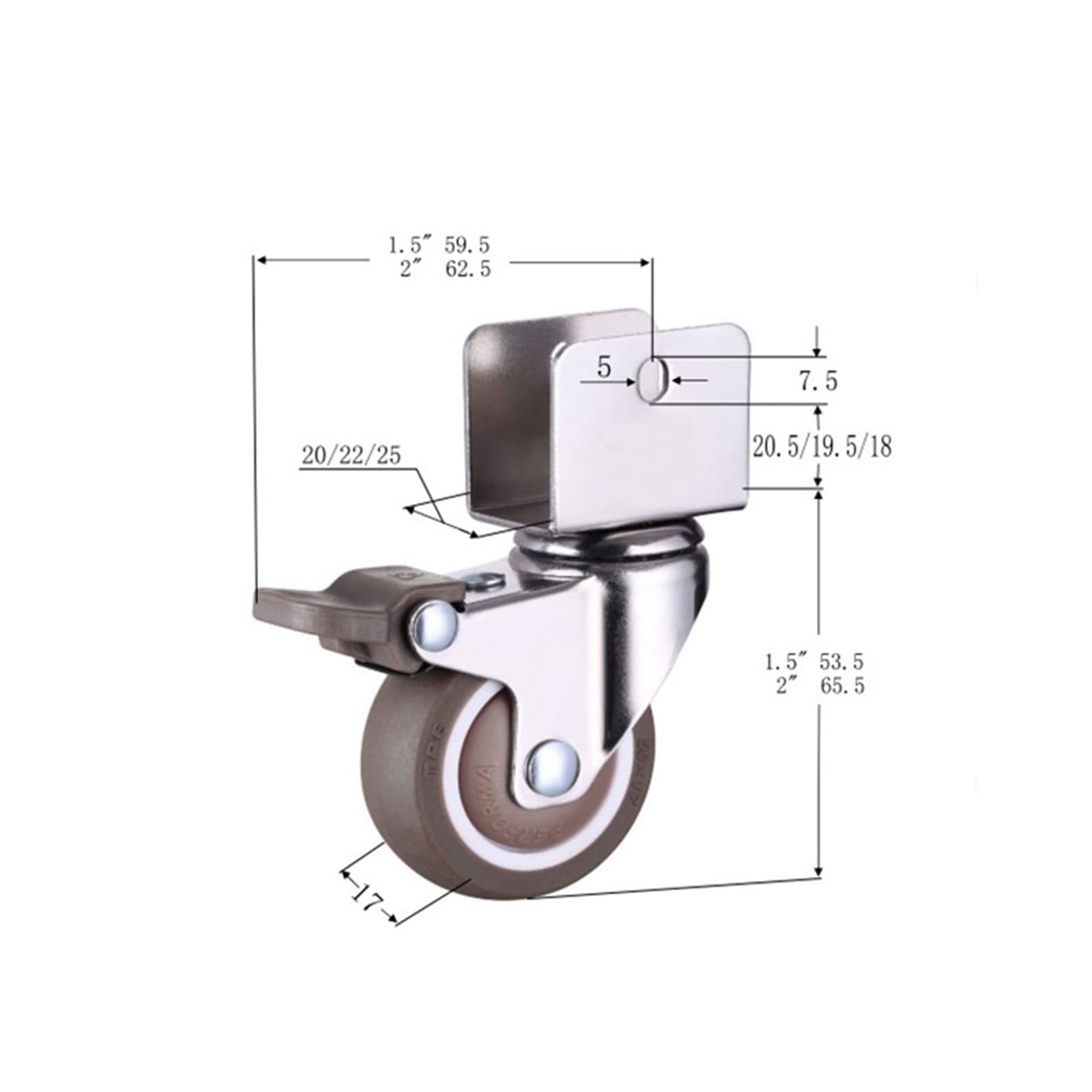 Rotelle for mobili da 1,5" Morsetto for armadietto con ruote frenanti Rotelle girevoli in gomma morbida Raccordi hardware for mobili Confezione da 4(N0.2,25mm)