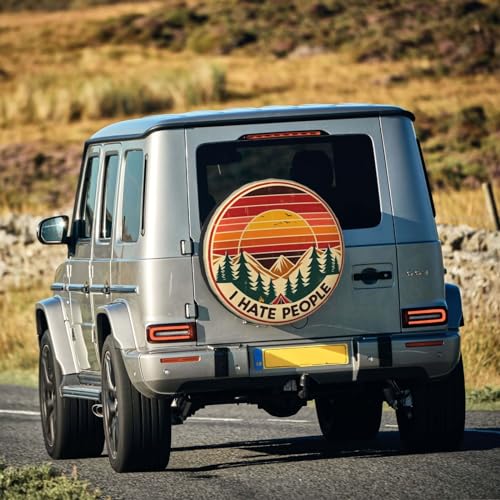 Image of Universal Fit Spare Tire Cover for Rv, SUV, Camper Vintage I Hate People Tire Covers Weatherproof, Dust-Proof Wheel Protector for Camping & Travel Trailer