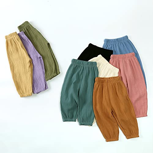 Image of Kids Tales 3 Pack Boys Girls Cotton Linen Pants Child Basic Plain Solid Trousers Big Kids Elastic Waist Long Pants Bloomers