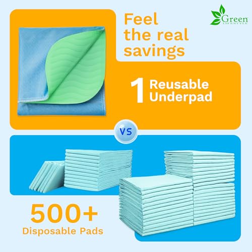 Image of GREEN LIFESTYLE Washable Underpads - Heavy Absorbency Reusable Bedwetting Incontinence Pads for Kids, Adults, Elderly, and Pets - Toddler Mattress Pads for Bed, Sofa, Floor (Pack of 1 - 34x52)