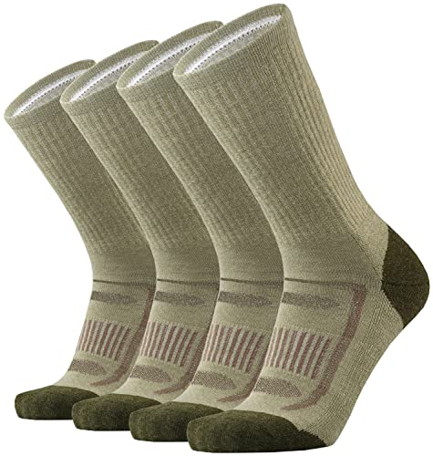 KMM Men's Merino Wool Cushion Crew Socks Moisture Wicking Control Medium Weight Warm for Outdoor Hiking Hike Trail Cycling(Green L)