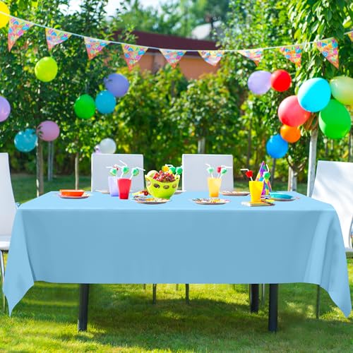 Image of 4 PCS SkyBlue Plastic Tablecloth, 54 inch x 108 inch Waterproof Picnic Table Cover for Indoor Outdoor, Disposable Stain Resistant Table Cloth of Baptism Decorations, Picnic Camping Party Essentials