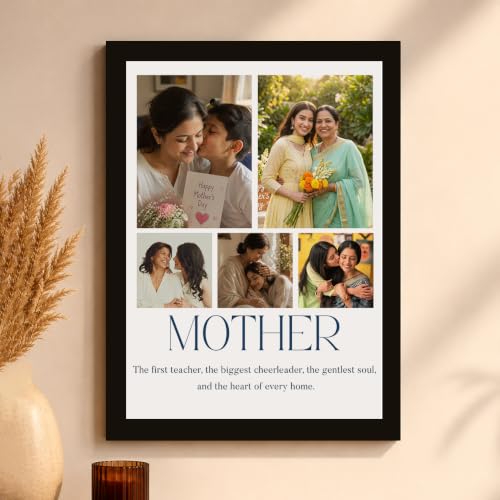 Image of Art Street Personalized Gift for Mother, MOM Photo Frame | 5 Image Collage with Custom Text, Customized Photo Frame for Mother, Wall Decor for Bedroom Living Room, A4 Size 8x12 Inch