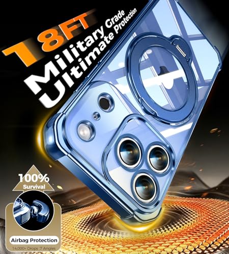 Image of Soft Case for iPhone 17 Pro with 360 Rotating Magnetic Stand, Compatible with Mag-Safe, 4X MIL-Drop Protection, Lightweight Glossy Anti-Yellowing Clear Back Phone Cover for iPhone 17 Pro 6.3 inch, Blue