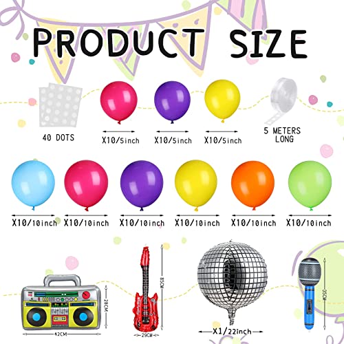 97 Pieces 90S 80S Theme Disco Party Decoration Disco Balloons Colorful Balloon Arch Garland With Inflatable Mylar Radio Guitar Microphone For Back To 90S Birthday Supply (Classic Colors Set) #TOP1