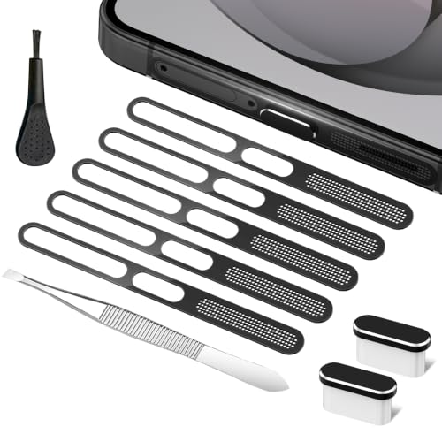 Tapón antipolvo USB C y protector de altavoz compatible con Samsung Galaxy S26 Ultra en malla negra 1