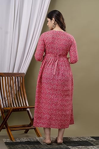 Image of Maternity Feeding Kurti for Women | Cotton Blend Anarkali Dress with Nursing Zip for Pre & Post Pregnancy