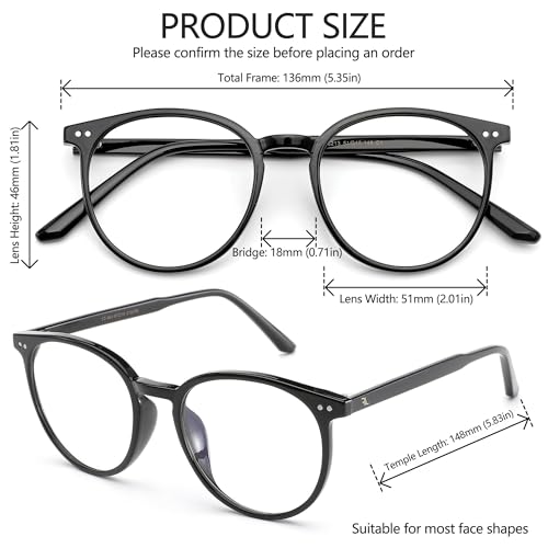 Image of Blue Light Blocking Glasses for Women and Men, Round Frame Computer Gaming Anti Eyestrain & UV Glare RF6213 (Black)