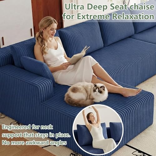 Image of 160 inch Modular Sectional Sleeper Sofa, Boneless Cloud Couch for Living Room, U Shaped 3 Seat Sofa with Deep Seat, Free Combination, Couch in a Box, No Assembly Required (Blue)