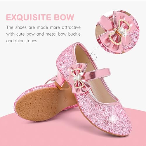 Image of Dufannie Pink Dress Shoes for Girls Princess Shoes for Toddler Girls High Heel for Little Big Kidss Girl Fancy Shoe Flower Girl Wedding Party(3303Pink 12)