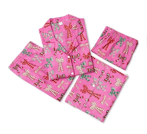 Image of Huar Women Pajama Set, 4 pcs Button Down Vacation Beach Cotton Set, Lounge wear PJ Set For Birthday