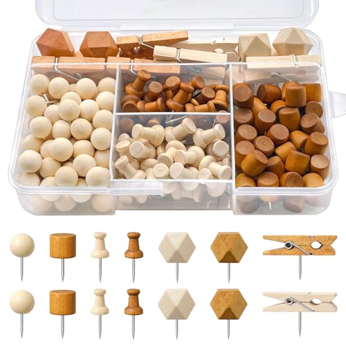 Bellanova Punaises Tableau liège en Bois – Lot de 200 punaises en Bois avec boîte, Multi-Formes pour Photos, Notes et Cartes (200)