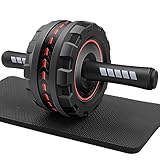 FEELCAT 腹筋ローラー 静音 ワイドローラー 高い安定性 初心者 女性 耐荷重200KG アブローラー 膝保護マット 筋力トレーニング器具 (A-レッド)
