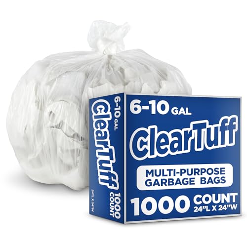 Stock Your Home Clear Trash Bags 6-10 Gallon (1000 Pack) Disposable Leak-Resistant Garbage Can Liners for Office Bathroom Deli Produce Dog Poop Cat Litter