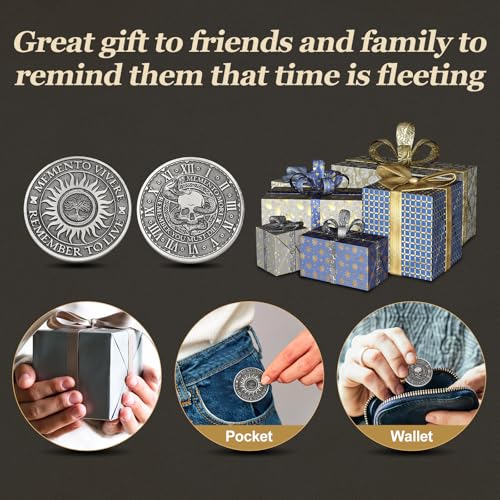 Image of Misdary 10 Pcs Souvenir Coin Mori Memento Vivere Reminder Token Metal Skull Challenge Coin Locket Stoicism Gift Challenge Reminder Pendant for Daily Practice Stoic (Style