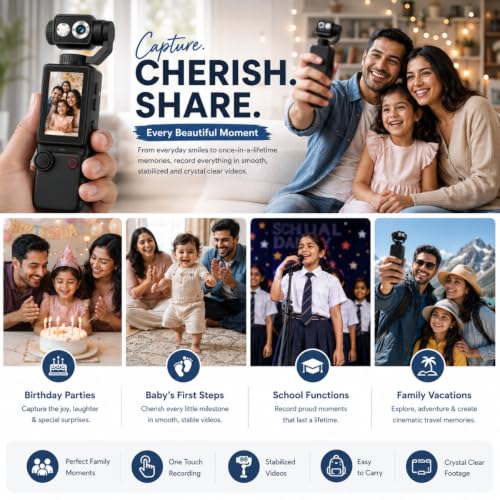 Image of J Vision LK-032 Handheld Sports Action Camera with HD Display, 180 /90 Rotatable Lens, 1800mAh Battery, Type-C Charging, Fill Light for Video Recording & Photography