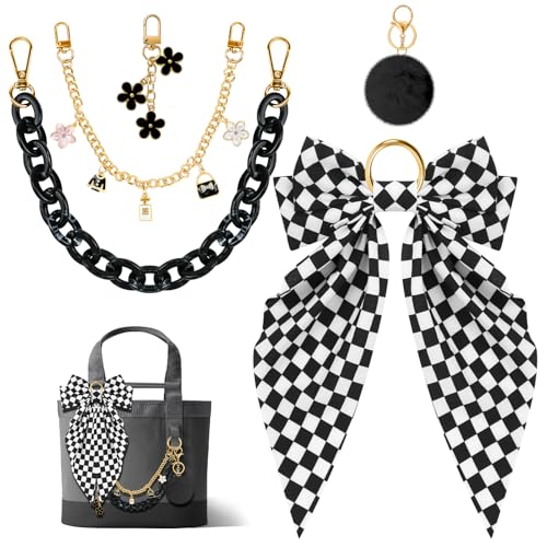 WUQID 5PCS Tote Bag Charms Kit Bag Accessories for YETI Camino 20/35/50 Carryall & Bogg Beach Tote Bag Decor Kit Bow Plush Ball Flowers Charm Cuba & Decorative Chain for Girls Women