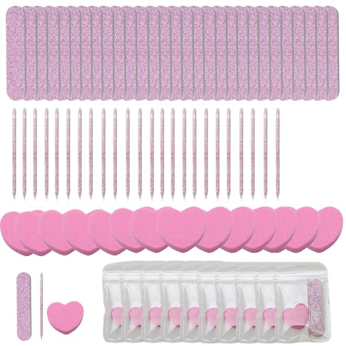 AMOYUN 20 Kits Desechables para Manicura, Incluyendo Mini Limas de Uñas de Doble Desechable 180/240, Bloques de Pulido de Uñas de Grano 180/100, Palo de Cristal Para Manicura