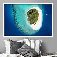 Framed Canvas Wall Art Coastal Scenery Aerial Coastal Cool Multicolor Ocean Photography Realism Relax/Calm - 16x24 inches
