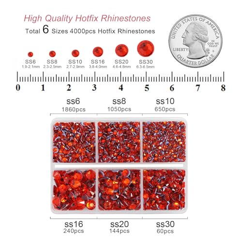 Image of BEADSLAND Hotfix Rhinestones, 4000 PCS Orange Rhinestones for Clothes Crafts Mixed 6 Sizes with Wax Pencil and Tweezers Kit, SS6-SS30, Hyacinth