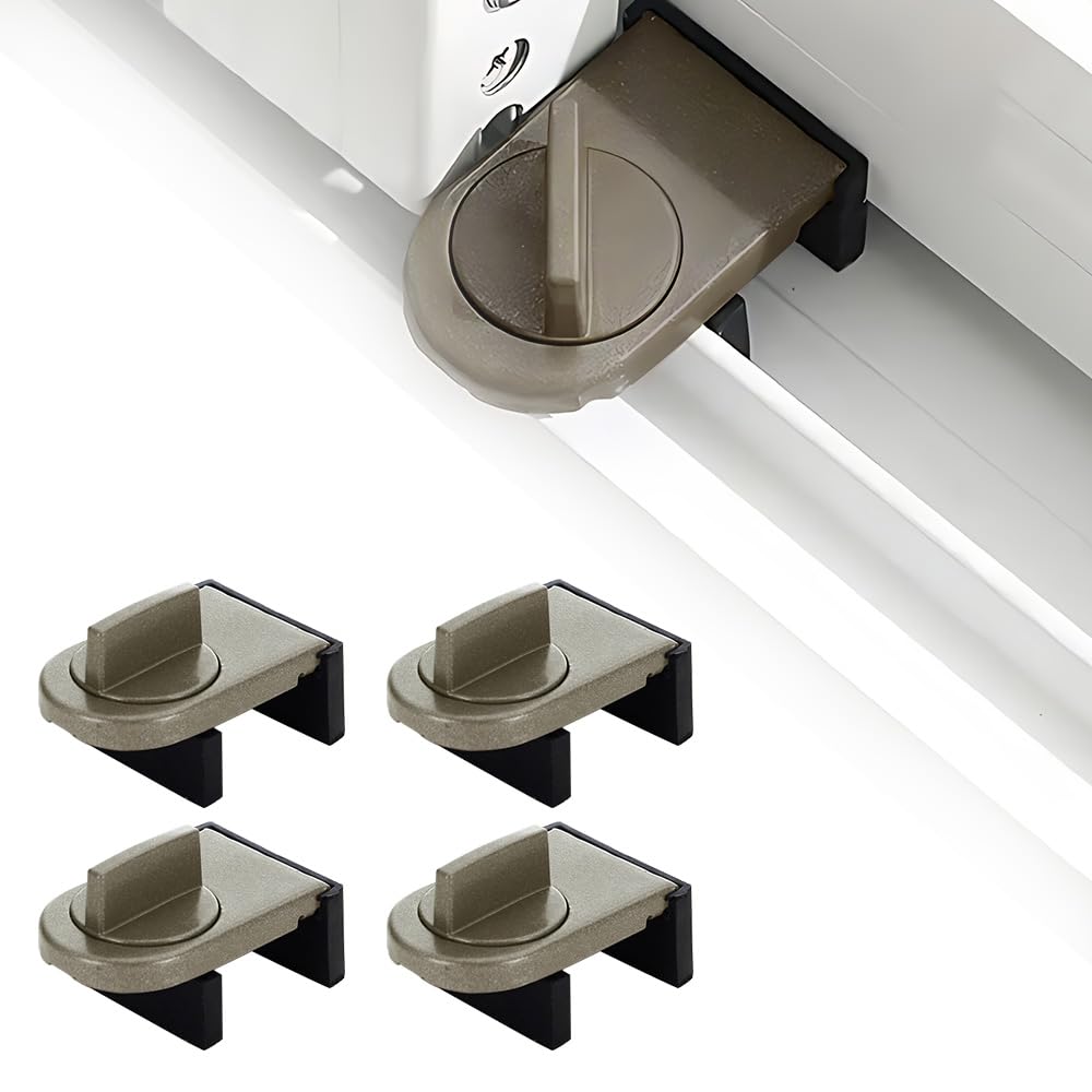 FEIHS 4 Pcs Door Window Lock Stopper, Sliding Window Lock, Sliding Windows Door Locks, Adjustable, No Drill Needed, for Bedroom, Kitchen, Living Room Sliding Doors and Windows (Brown) — image 1