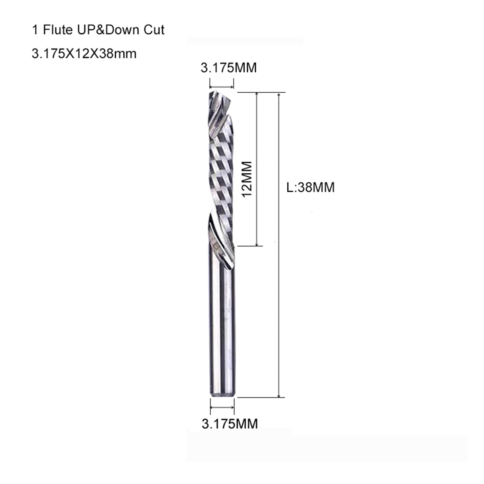 20 sztuk 3.175/4/6/8mm pojedynczy flet w górę iw dół cięcie spiralne frezy z węglików spiekanych frezy do kompresji frez palcowy do drewna bity(3.175X12)