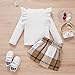 AMAWMW Toddler Baby Girl Fall Winter Clothes Long Sleeve Ruffle Shirt Plaid Mini Skirt Infant Girl A-line Dress Clothing