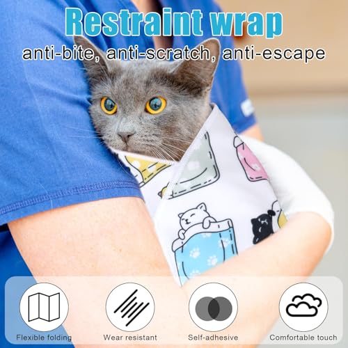 Image of BOXOB Cat Wrap for Grooming, 19.68x19.68 Inch Self-Adherent Soft Cat Swaddle Wrap Cat Restraint Wrap for Cutting Claws Clipping Nails Anti-Bite & Anti-Scratch Blanket Wrap for Cats up to 9 Pounds
