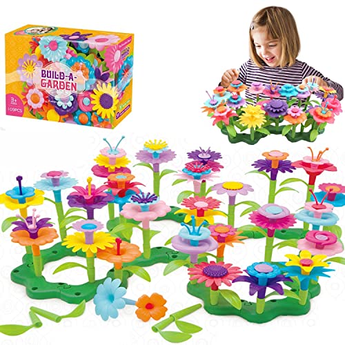 Jellydog Toy Flower Garden Building Toys,Build a Bouquet Floral Arrangement Playset for Toddler Girls 3 Year, Creative Arts and Crafts Educational Kids Toy Set,109 PCS