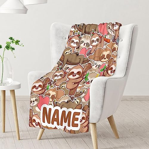 Mercuryelf Custom Sloth Throw Blanket - Soft, Fuzzy & Warm - 50x60 Inches Flannel Blankets for Living Room, Sofa - Brown Novelty Throws Gift for Teens