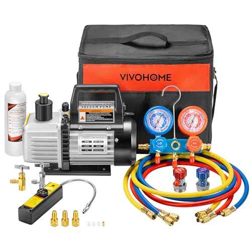 Bomba de vacío rotativa de una etapa VIVOHOME 110 V, 1/3 HP, 4 CFM, con juego de manómetros para aire acondicionado y aceite para bomba de vacío premium (2 paquetes, 330 ml) miniatura 2