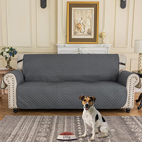 XINEAGE Quilted Sofa Covers 3 Seater, Water Resistant Couch Covers for 3 Seater, Non Slip Sofa Slipcoevrs for Dogs Pets, Reversible Sofa Protector with Elastic Strap Washable (Sofa, Dark Grey) - Image 3