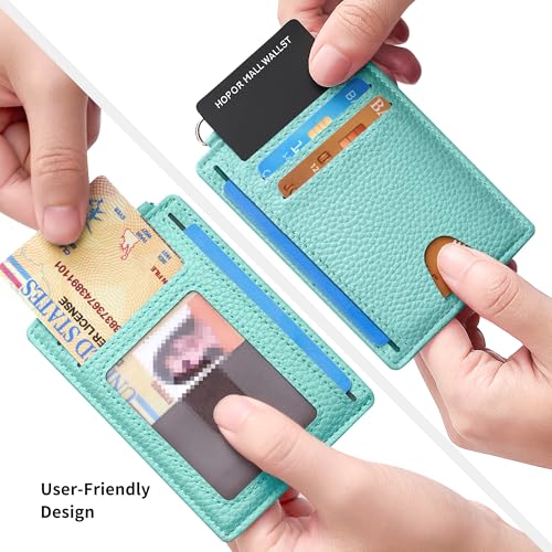 Image of Mayski Slim Wallet, Credit Card Holder for Women, Minimalist Front Pocket RFID Blocking Card Cases, Small Wallet Women Men(Litchi Ocean Green)