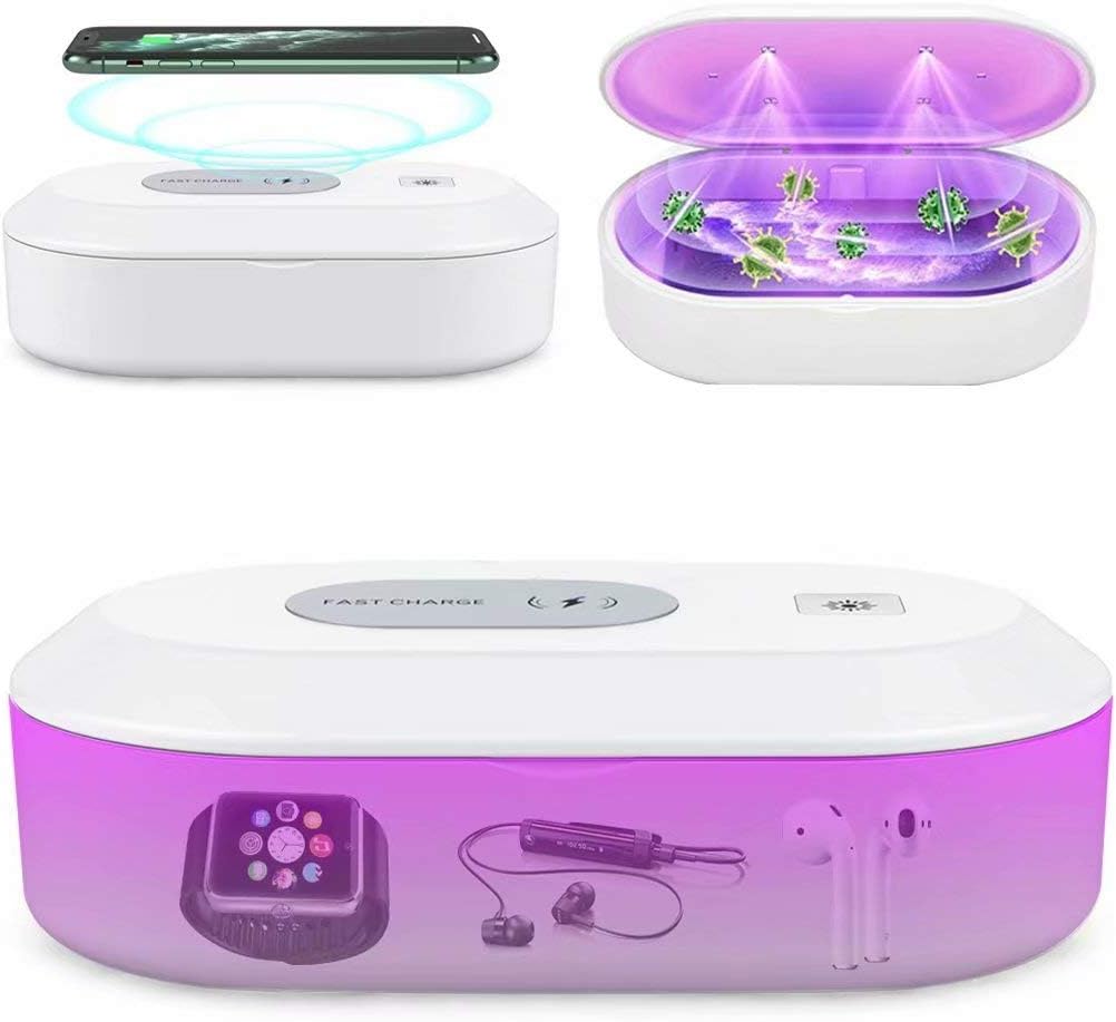 UV Light Sanitizer Box, UV Sterilizer for Smartphone, UV Cell Phone Sanitizer with Wireless Charger & Aromatherapy Function, Kills 99.9% of Germs Viruses & Bacteria