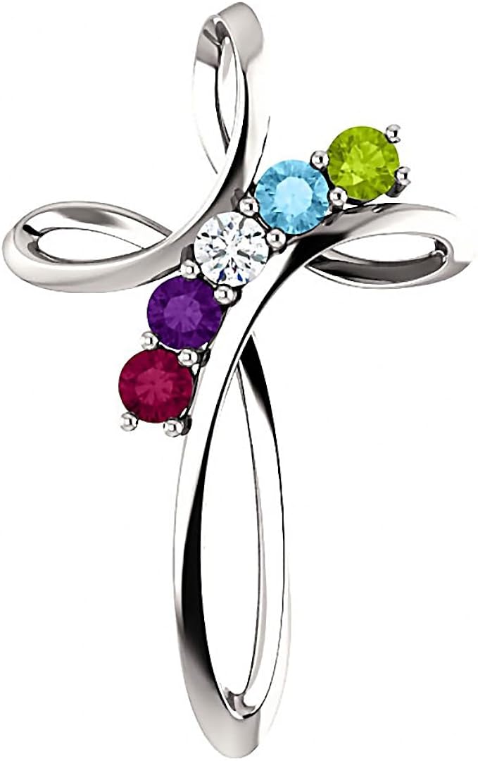 5 Stone Mother's Cross Slide Pendant 