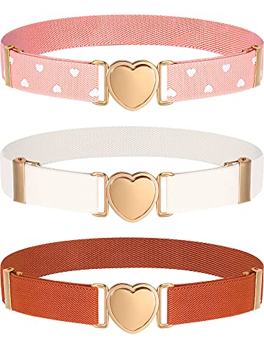 Hamry 3 Pieces Girl Belts Kids Toddler Belt Elastic Stretch Belt Adjustable Stretch Belts Elastic Heart Kids Belt for Girls