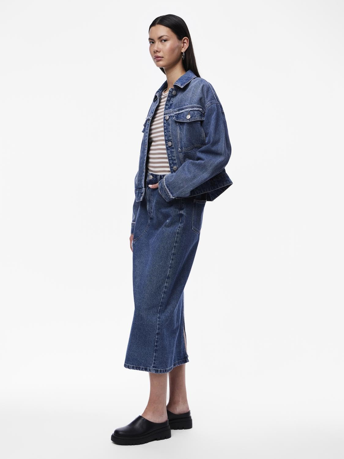 PCALFI HW Long Skirt, niebieski (medium blue denim), M