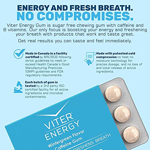 Viter Energy Caffeine Gum Wintergreen & Cinnamon 6 Pack Bundle - 60Mg Caffeine, B Vitamins, Guarana, Sugar Free Vegan Chewing Gum, Zero Calories. Nootropic Chews For Powerful Energizing Focused Boost #TOP7