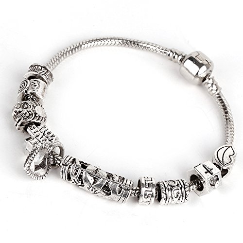 RUBYCA Tibetan Silver Color Loose Charm Beads and 1pcs European Charm Bracelet 8.3 Inch2